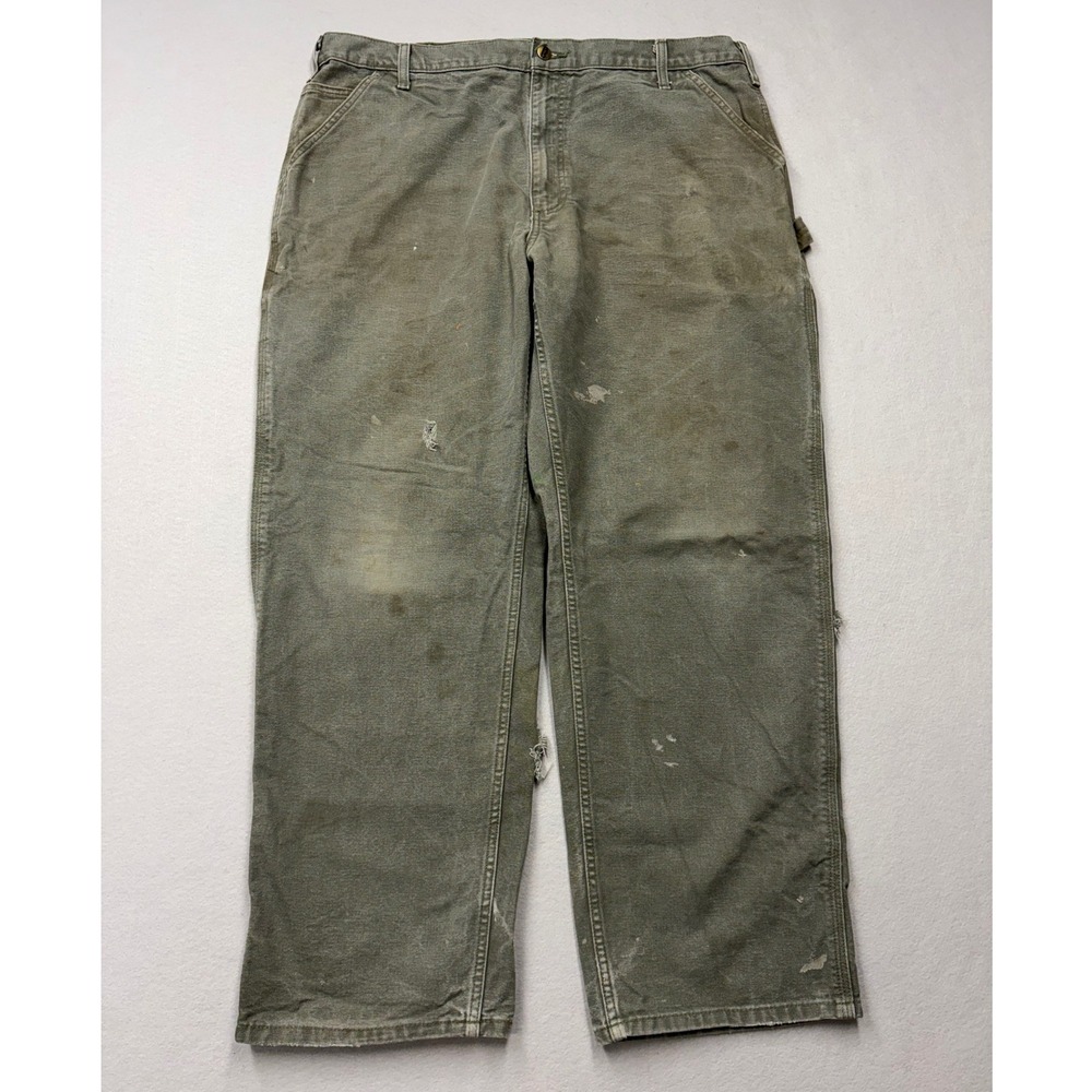 Carhartt B11 MOS Pants Mens 40x32 Moss Green Distressed Duck Canvas Carpenter
